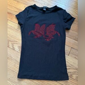 rue21 Black Short Sleeve Ribbed Tee with Red Studded Graphic